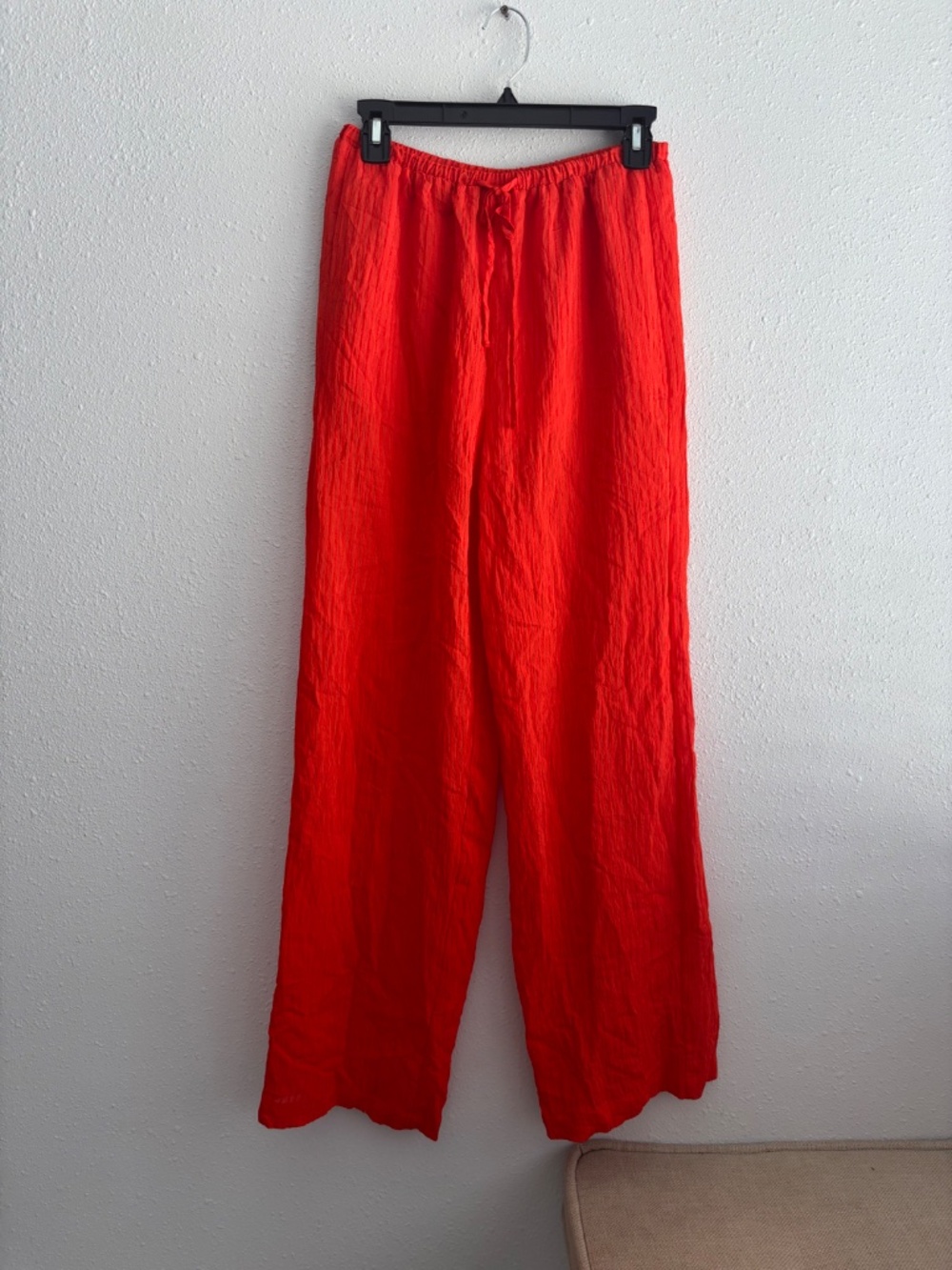MANGO Crinkled Effect Orange Red Button Down Shirt + Wide Leg Pants (2 pc set) - Picture 7 of 12